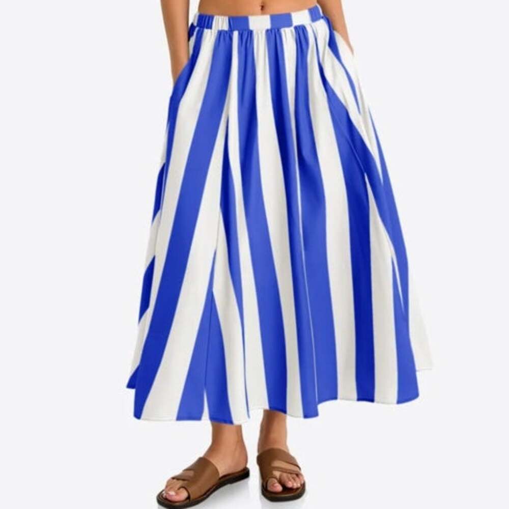 Cici Bell Blue Stripe Midi Skirt Size XL